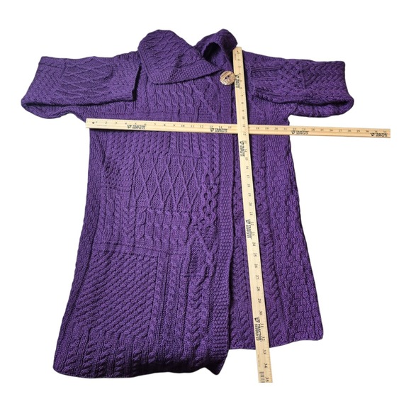 Carraig‎ Donn Women's L Purple Merino Wool Cable Knit Cardigan Sweater Ireland - Picture 4 of 7